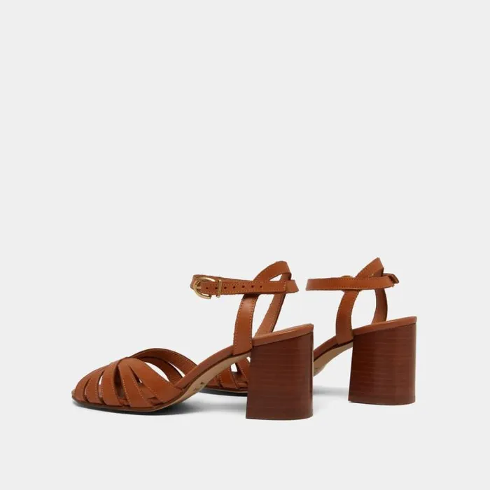 Women Open Toe Pumps With Strap Camel JONAK Sandals