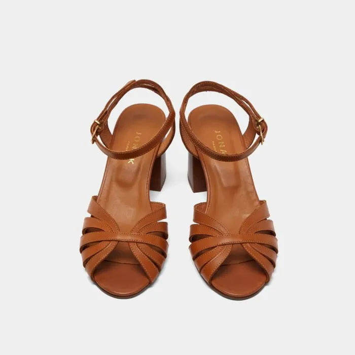 Women Open Toe Pumps With Strap Camel JONAK Sandals