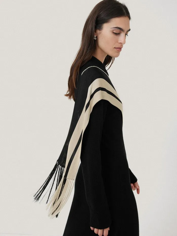 Women Opera Scarf Knitted Dress Black Jigsaw Party