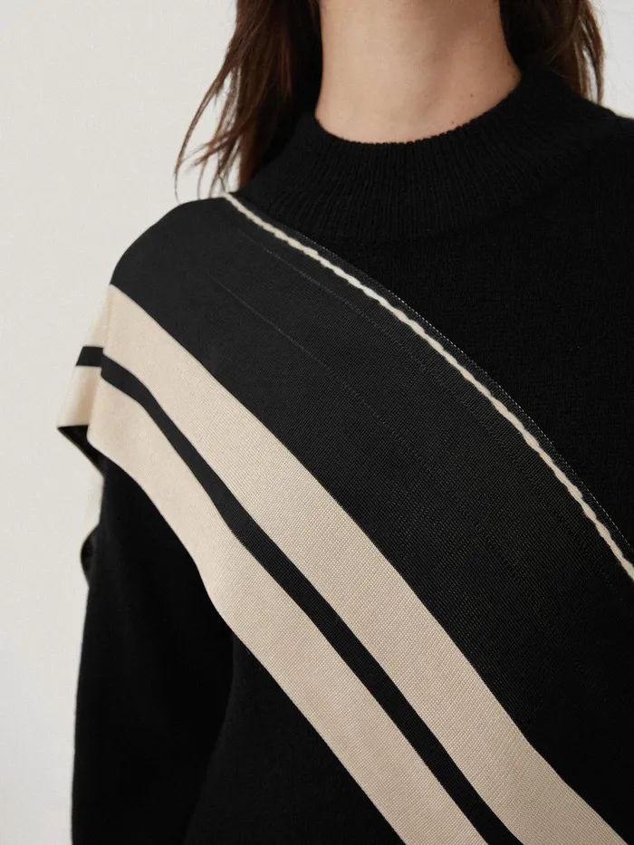 Women Opera Scarf Knitted Dress Black Jigsaw Party