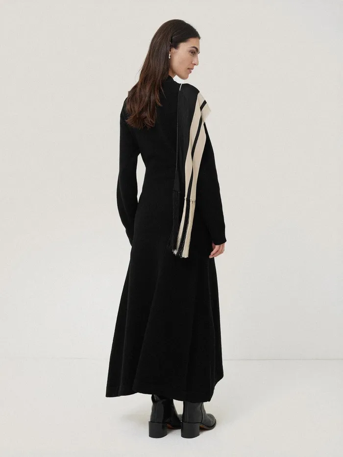 Women Opera Scarf Knitted Dress Black Jigsaw Party