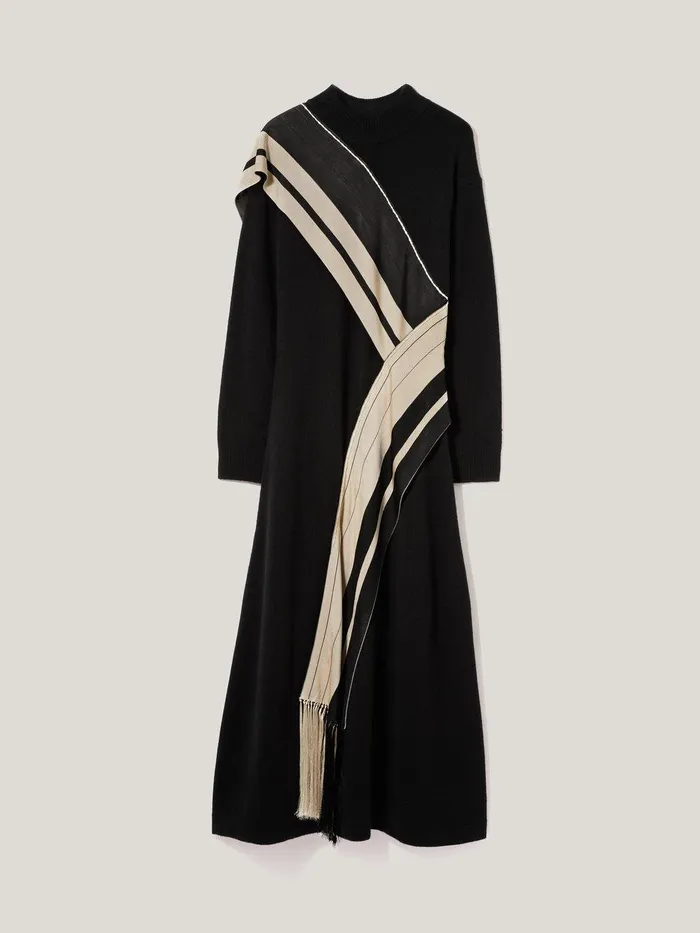 Women Opera Scarf Knitted Dress Black Jigsaw Party