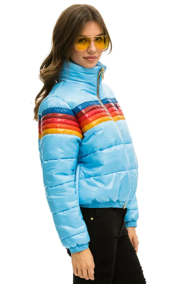 Women Outerwear Aviator Nation 5 STRIPE LUXE APRES PUFFER JACKET 8211 GLOSSY SKY Women Outerwear Aviator Nation 5 STRIPE LUXE APRES PUFFER JACKET 8211 GLOSSY SKY