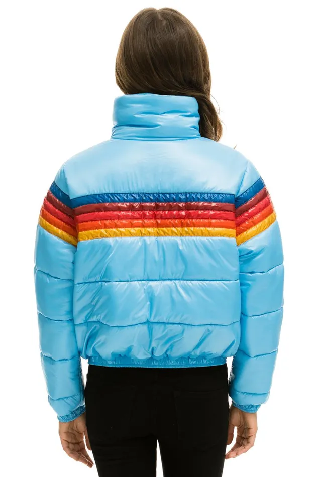 Women Outerwear Aviator Nation 5 STRIPE LUXE APRES PUFFER JACKET 8211 GLOSSY SKY Women Outerwear Aviator Nation 5 STRIPE LUXE APRES PUFFER JACKET 8211 GLOSSY SKY
