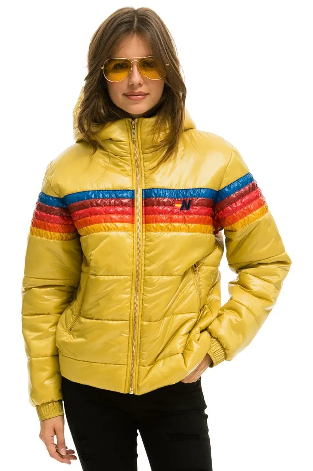 Women Outerwear Aviator Nation 5 STRIPE LUXE TREKKER JACKET 8211 GLOSSY KHAKI
