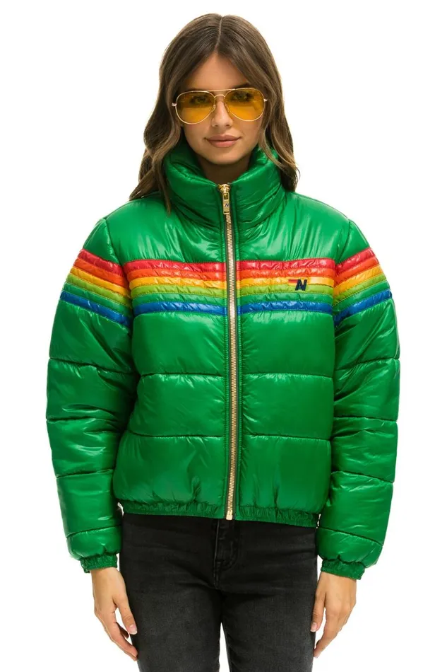 Women Outerwear Aviator Nation 6 STRIPE LUXE APRES PUFFER JACKET 8211 GLOSSY AMAZON