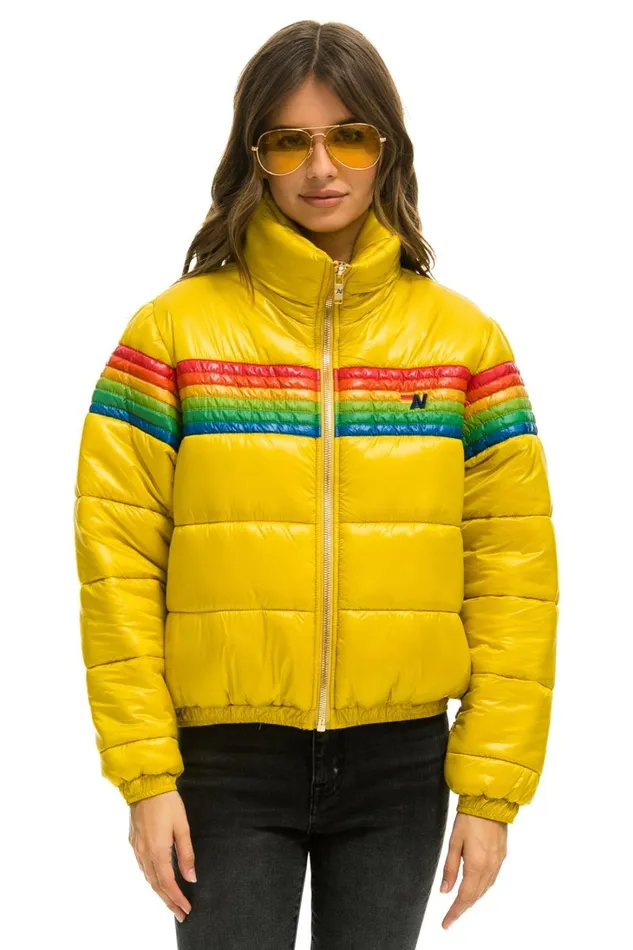 Women Outerwear Aviator Nation 6 STRIPE LUXE APRES PUFFER JACKET 8211 GLOSSY HONEY