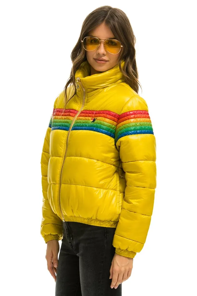 Women Outerwear Aviator Nation 6 STRIPE LUXE APRES PUFFER JACKET 8211 GLOSSY HONEY