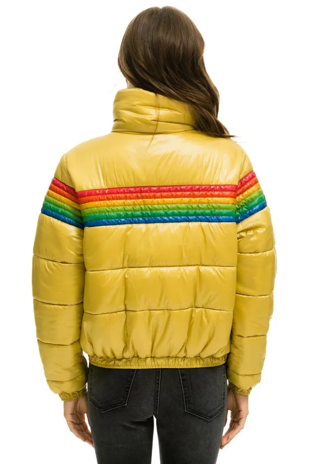 Women Outerwear Aviator Nation 6 STRIPE LUXE APRES PUFFER JACKET 8211 GLOSSY KHAKI Women Outerwear Aviator Nation 6 STRIPE LUXE APRES PUFFER JACKET 8211 GLOSSY KHAKI