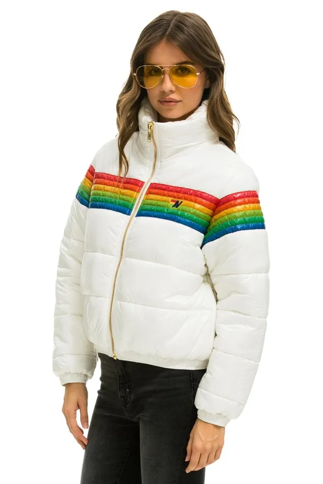 Women Outerwear Aviator Nation 6 STRIPE LUXE APRES PUFFER JACKET 8211 GLOSSY WHITE Women Outerwear Aviator Nation 6 STRIPE LUXE APRES PUFFER JACKET 8211 GLOSSY WHITE