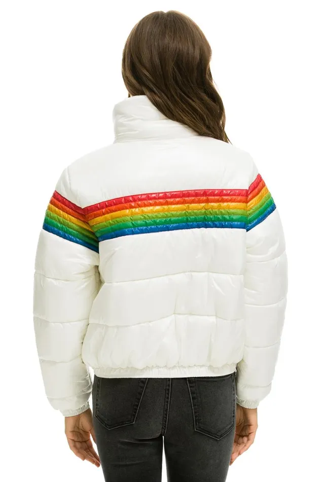 Women Outerwear Aviator Nation 6 STRIPE LUXE APRES PUFFER JACKET 8211 GLOSSY WHITE Women Outerwear Aviator Nation 6 STRIPE LUXE APRES PUFFER JACKET 8211 GLOSSY WHITE