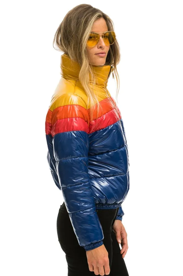 Women Outerwear Aviator Nation COLOR BLOCK LUXE APRES PUFFER JACKET 8211 GLOSSY BLUE