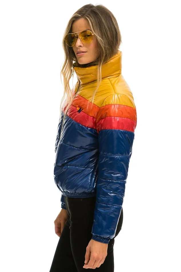 Women Outerwear Aviator Nation COLOR BLOCK LUXE APRES PUFFER JACKET 8211 GLOSSY BLUE