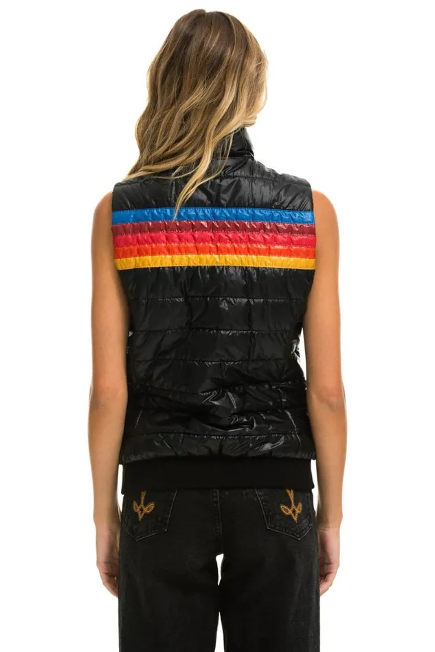 Women Outerwear Aviator Nation WOMEN039S 5 STRIPE VEST 8211 GLOSSY BLACK