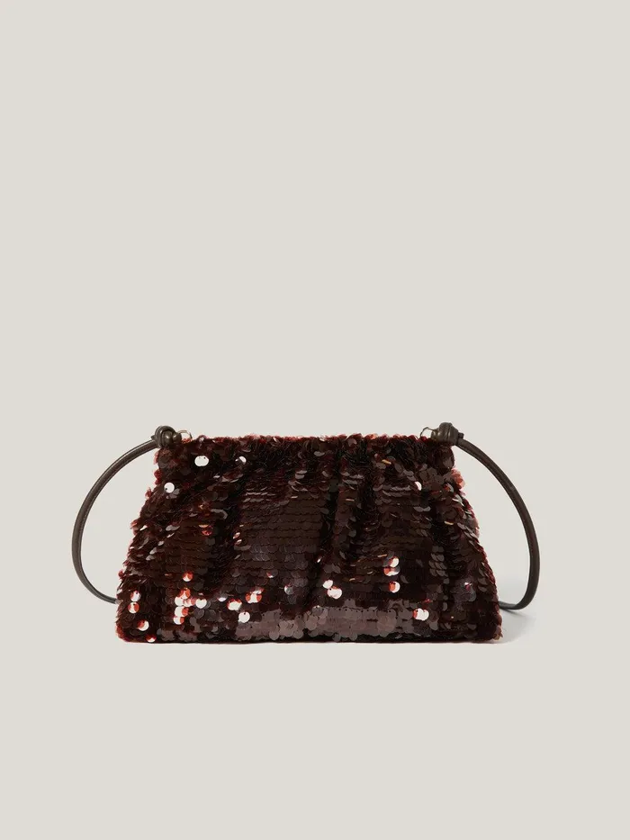 Women Oversized Sequin Clutch Brown Jigsaw Party