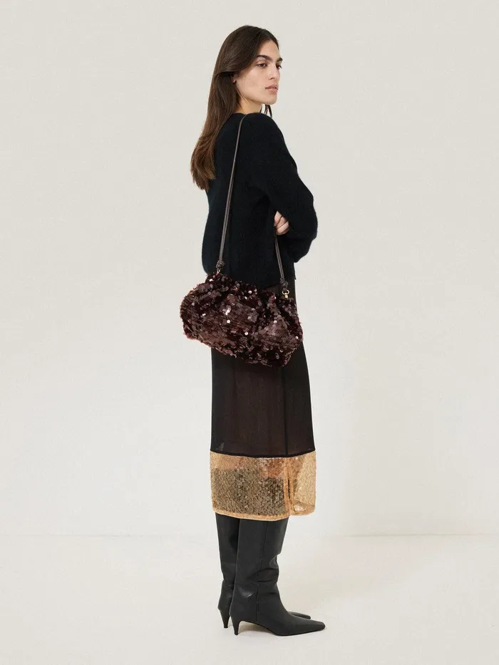 Women Oversized Sequin Clutch Brown Jigsaw Party