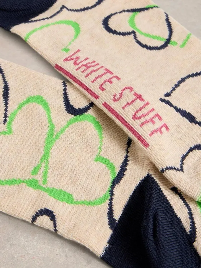 Women Painterly Heart Ankle Sock Ivory Multi White Stuff Socks