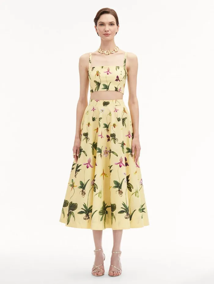 Women Pants and Skirts Oscar De La Renta Orchid Cotton Poplin Skirt Yellow Multi Women Pants and Skirts Oscar De La Renta Orchid Cotton Poplin Skirt Yellow Multi
