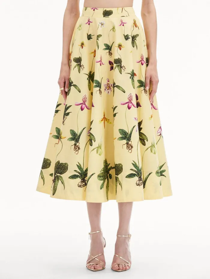 Women Pants and Skirts Oscar De La Renta Orchid Cotton Poplin Skirt Yellow Multi Women Pants and Skirts Oscar De La Renta Orchid Cotton Poplin Skirt Yellow Multi
