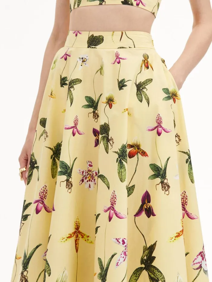 Women Pants and Skirts Oscar De La Renta Orchid Cotton Poplin Skirt Yellow Multi Women Pants and Skirts Oscar De La Renta Orchid Cotton Poplin Skirt Yellow Multi