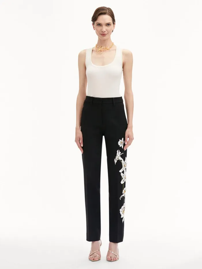 Women Pants and Skirts Oscar De La Renta Watercolor Orchid Pant Black