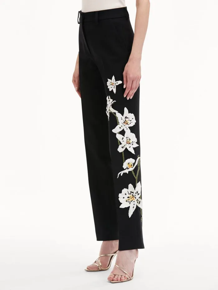 Women Pants and Skirts Oscar De La Renta Watercolor Orchid Pant Black