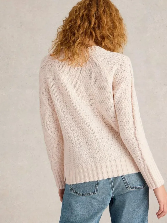 Women PATCHWORK CABLE JUMPER Light Natural White Stuff Knitwear Women PATCHWORK CABLE JUMPER Light Natural White Stuff Knitwear
