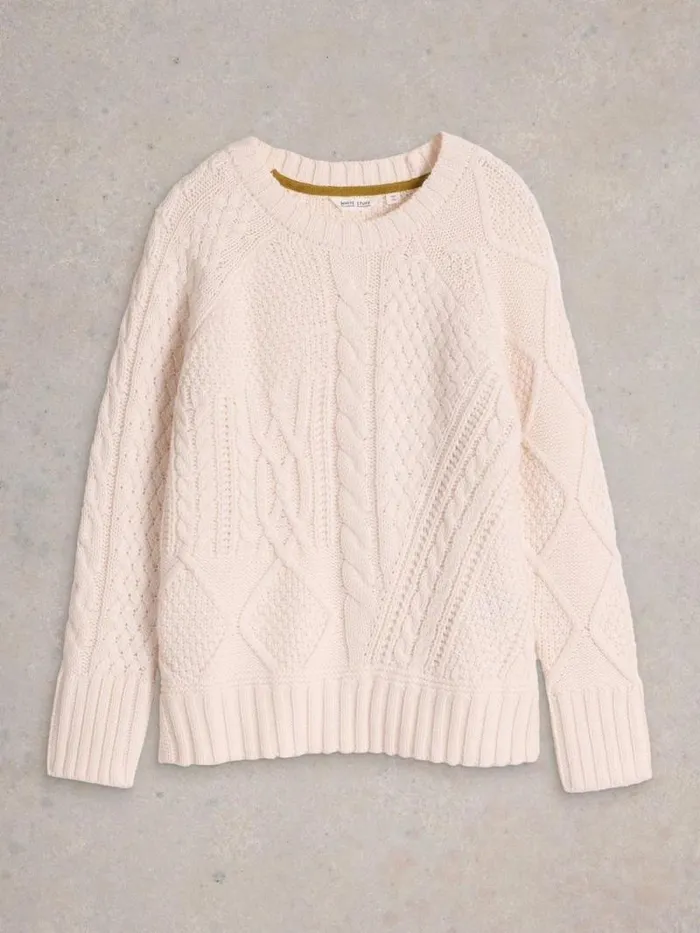 Women PATCHWORK CABLE JUMPER Light Natural White Stuff Knitwear Women PATCHWORK CABLE JUMPER Light Natural White Stuff Knitwear