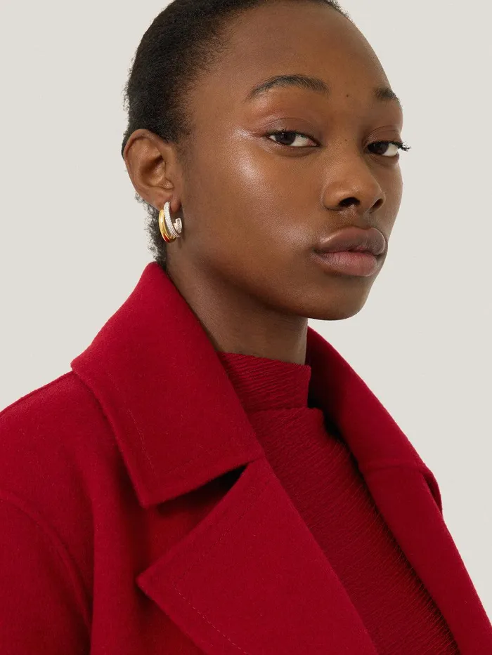 Women Pave Double Hoop Earring Gold Jigsaw Party