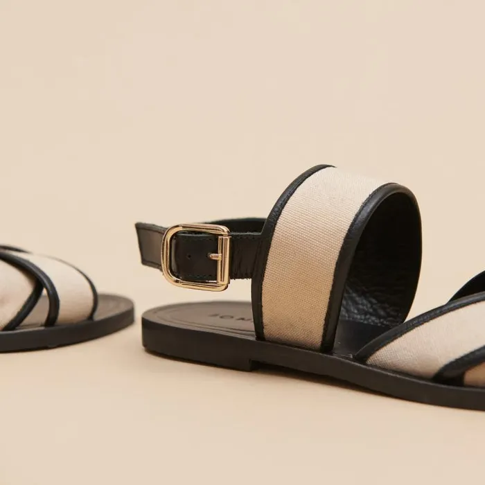 Women Plagettes With Wide Straps Blackbeige JONAK Beach Sandals