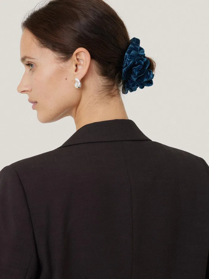 Women Plisse Velvet Scrunchie Teal Jigsaw Pyjamas and Loungewear