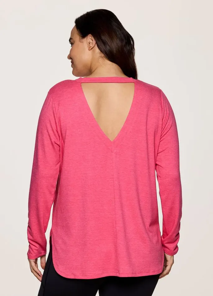 Women Plus No Sweat Pullover Pink RBX Active Long Sleeve