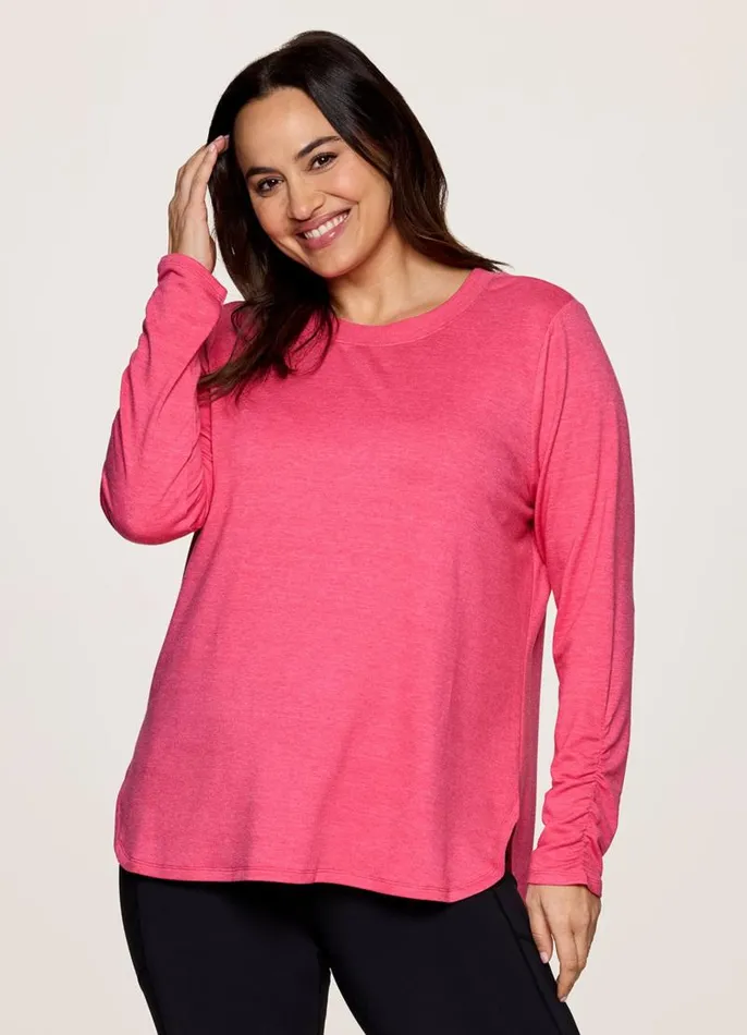 Women Plus No Sweat Pullover Pink RBX Active Long Sleeve