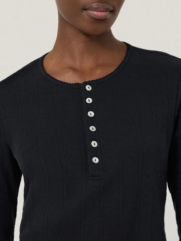 Women Pointelle Pyjama Henley Top Navy Jigsaw Pyjamas and Loungewear