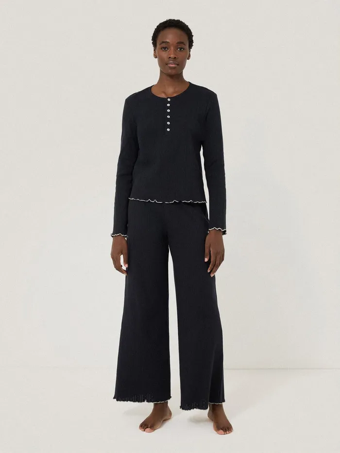 Women Pointelle Pyjama Henley Top Navy Jigsaw Pyjamas and Loungewear