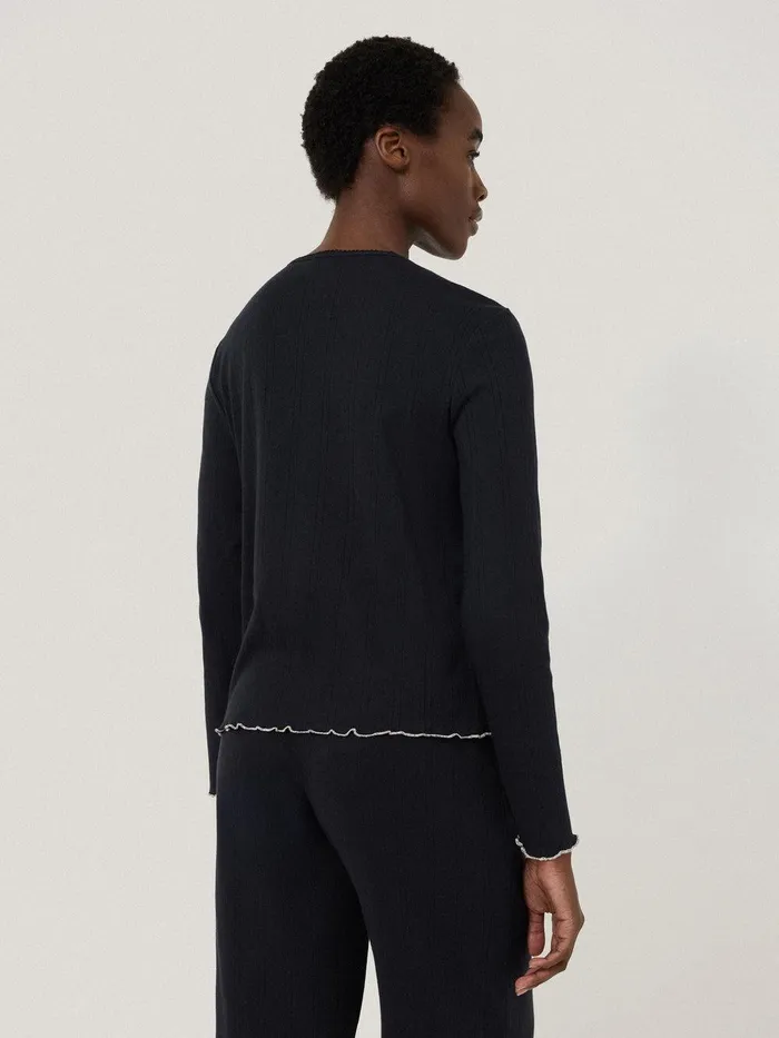 Women Pointelle Pyjama Henley Top Navy Jigsaw Pyjamas and Loungewear