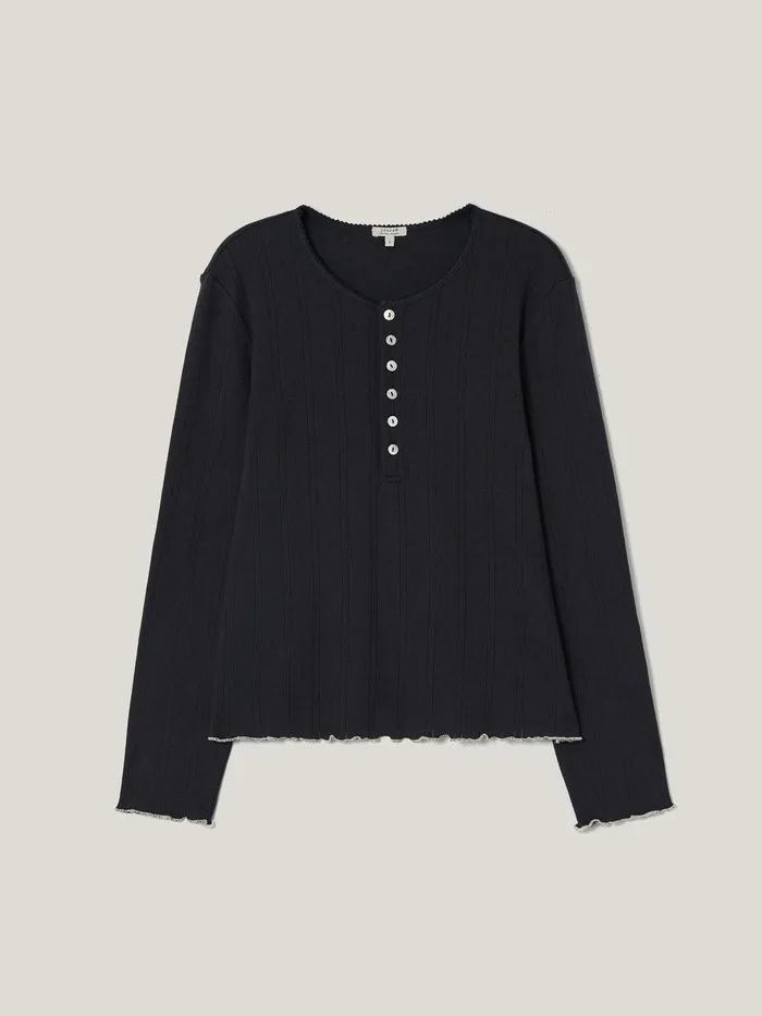 Women Pointelle Pyjama Henley Top Navy Jigsaw Pyjamas and Loungewear