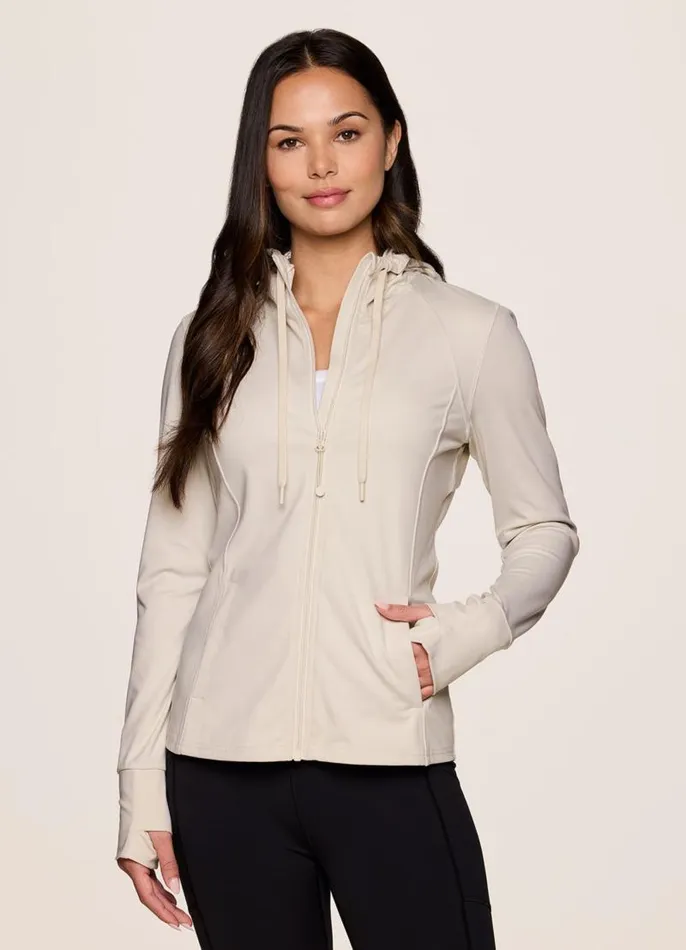 Women Prime Super Soft Hoodie Jacket Oyster RBX Active Long Sleeve