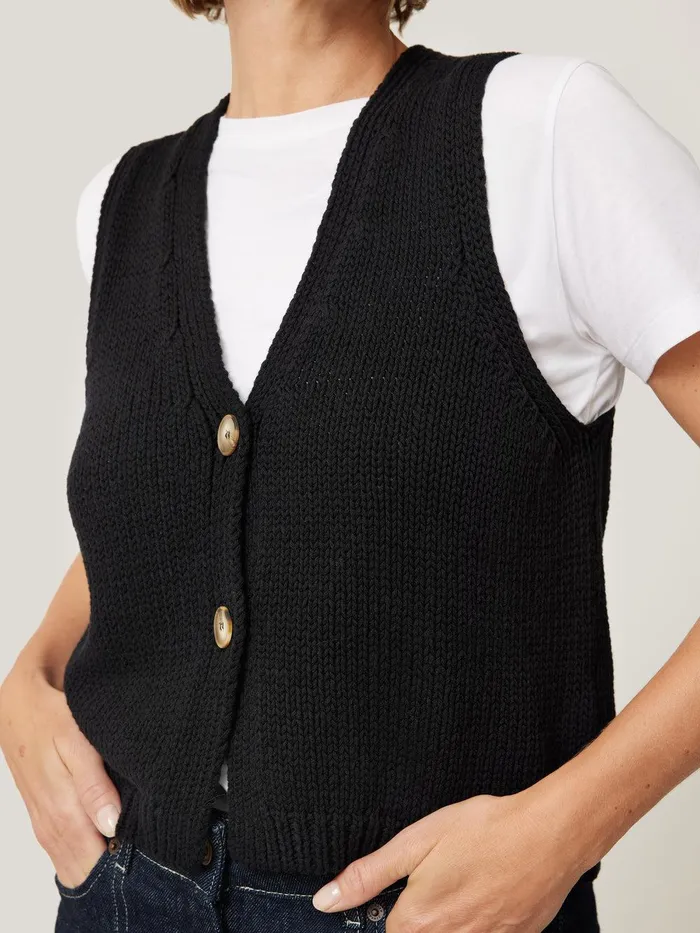Women Pure Cotton Knitted Waistcoat Black Jigsaw Knitwear and Cashmere