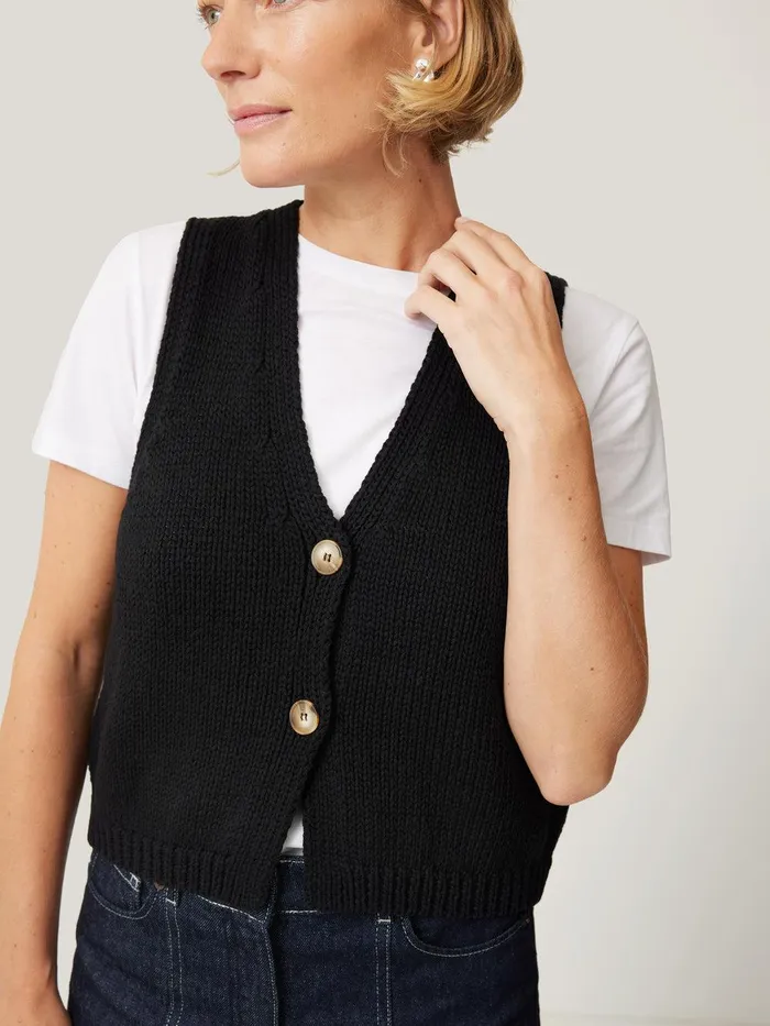Women Pure Cotton Knitted Waistcoat Black Jigsaw Knitwear and Cashmere