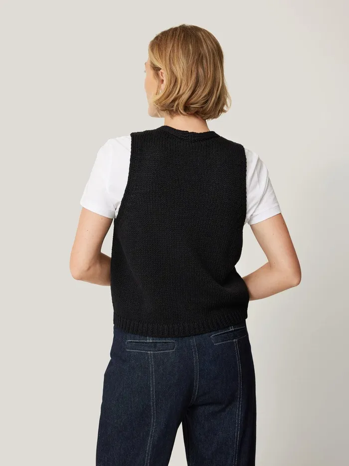 Women Pure Cotton Knitted Waistcoat Black Jigsaw Knitwear and Cashmere