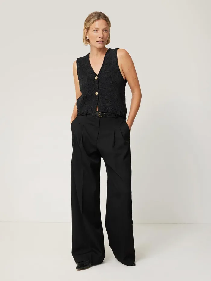 Women Pure Cotton Knitted Waistcoat Black Jigsaw Knitwear and Cashmere