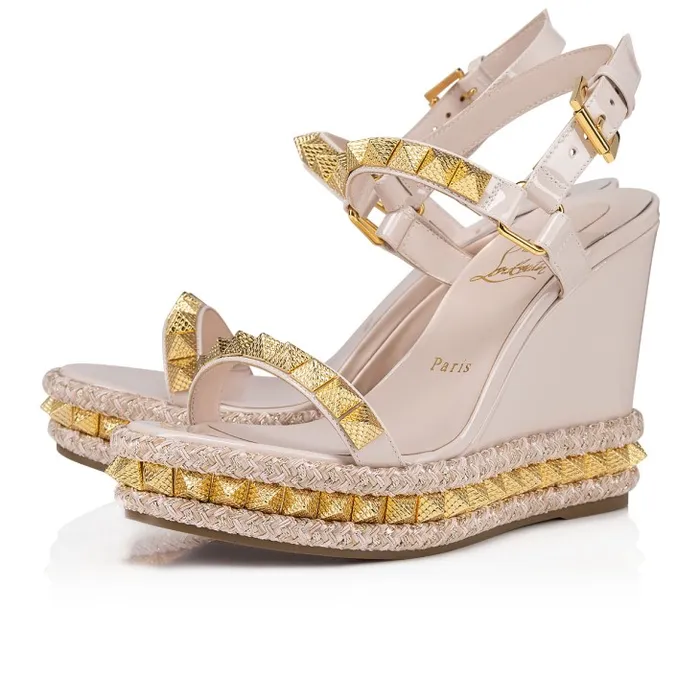 Women Pyraclou 110 Mm Espadrilles 8211 Patent Calf Leather 8211 Leche Christian Louboutin Platforms