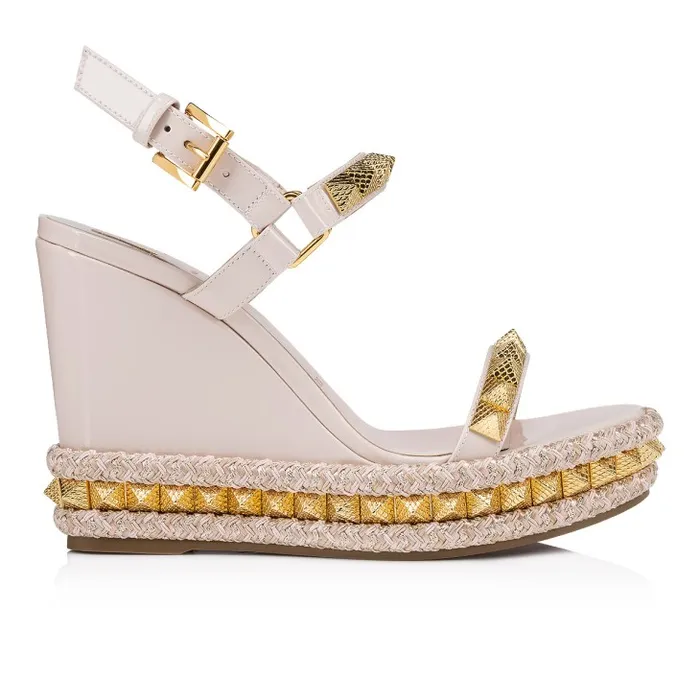 Women Pyraclou 110 Mm Espadrilles 8211 Patent Calf Leather 8211 Leche Christian Louboutin Platforms