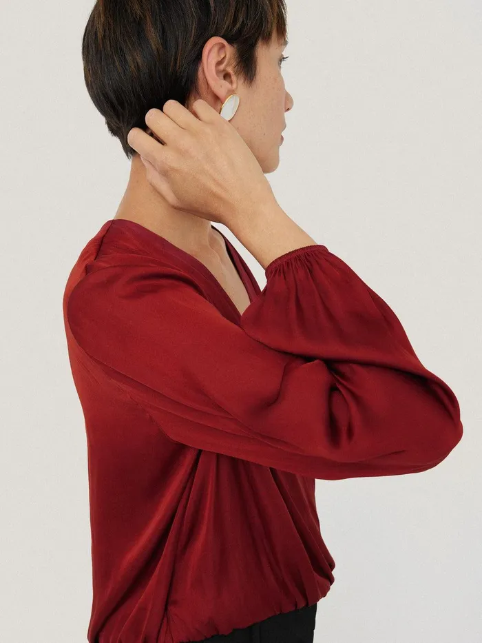 Women Recycled Satin Drape Wrap Top Red Jigsaw Party