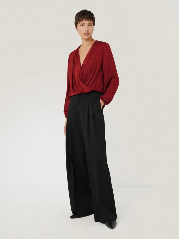 Women Recycled Satin Drape Wrap Top Red Jigsaw Party