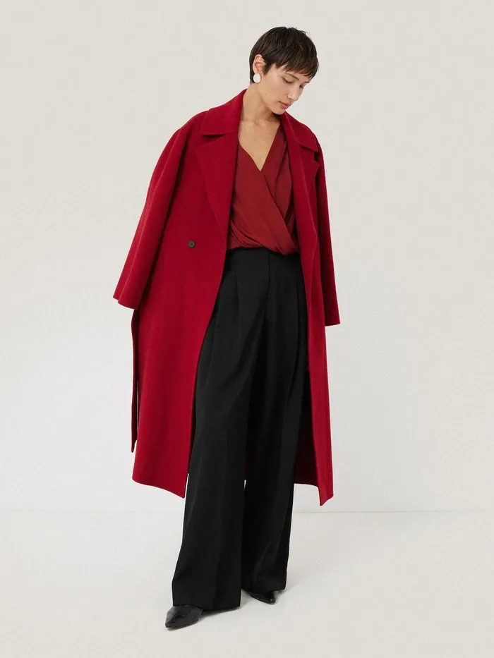 Women Recycled Satin Drape Wrap Top Red Jigsaw Party