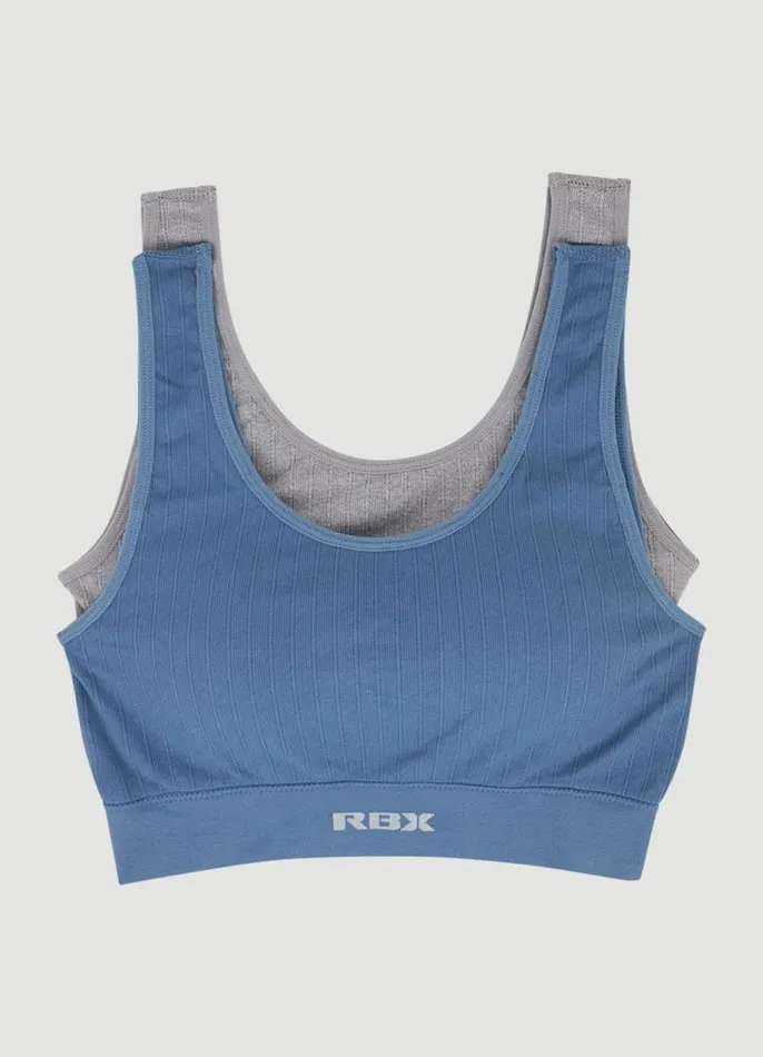 Women Rib Knit Bralette 2Pack Bluegrey RBX Active Sports Bras