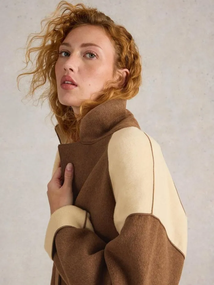 Women Sabine Wool Blend Coat Natural Multi White Stuff Coats and Jackets