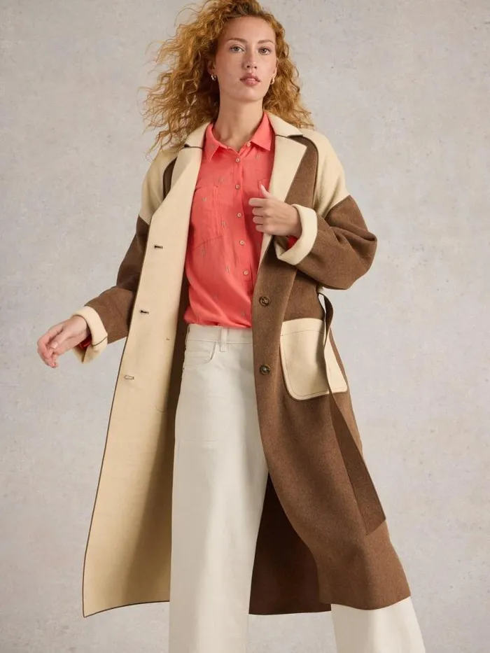 Women Sabine Wool Blend Coat Natural Multi White Stuff Coats and Jackets